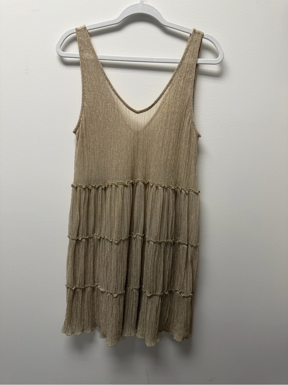 Pilyq Gold-Tone Tiered Sleeveless V-Neck Dress